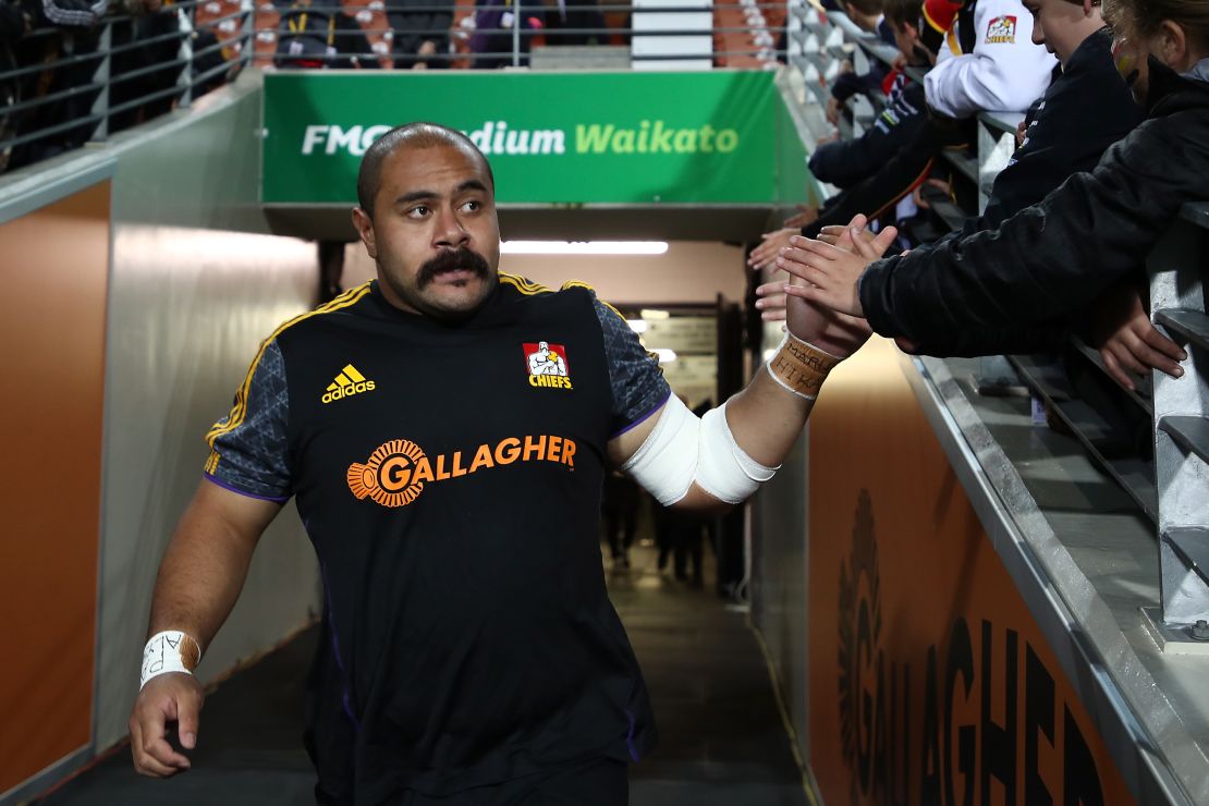 Karl Tu'inukuafe walking out of the tunnel for Waitkato Chiefs last month