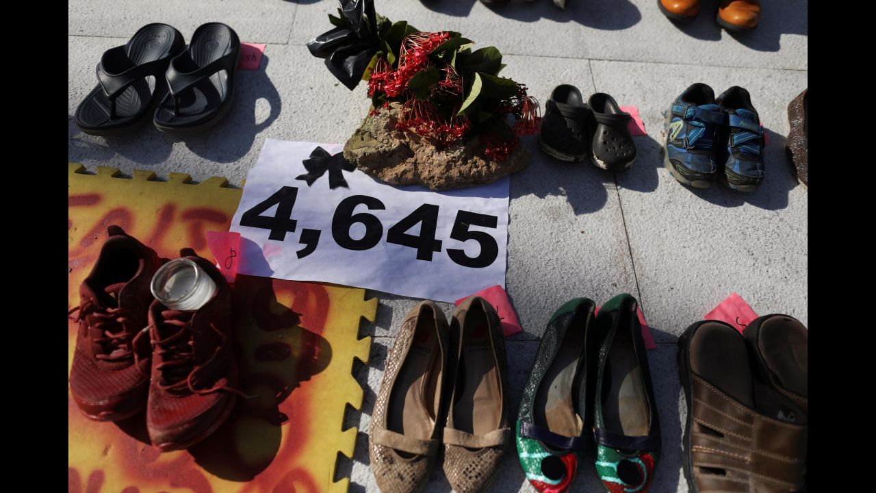 Shoes pay tribute to Hurricane Maria victims at the Capitol building in San Juan, Puerto Rico, on Friday, June 1. An estimated 4,645 people died in Hurricane Maria and its aftermath, according to an academic report <a href="https://www.cnn.com/2018/05/29/us/puerto-rico-hurricane-maria-death-toll/index.html" target="_blank">published last month</a> in a prestigious medical journal. That figure dwarfs Puerto Rico's official death toll of 64.
