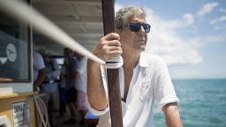 Anthony Bourdain shooting 'Anthony Bourdain Parts Unknown' on location in Salvador, Brazil on January 9, 2014. 