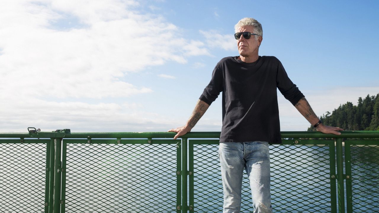 Anthony Bourdain on the ferry to Vashon Island while filming Parts Unknown in Seattle, Washington on July 27, 2017.