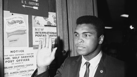 Muhammad Ali, then also known as Cassius Clay, at the Army Induction Center where he was scheduled to be inducted into the Army. He refused induction thereby leaving himself open to criminal prosecution.