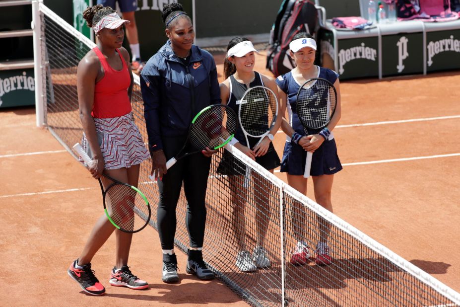 The Williams sisters teamed up in doubles, but after overpowering Japan's Miyu Kato and Shuko Aoyama (pictured) in their first match they crashed out in the third round.