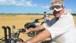 Bourdain rides an all-terrain vehicle in Colombia in December 2012.