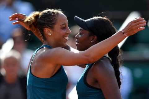 Reigning US Open champion Stephens (right) beat fellow American Madison Keys to reach her first French Open final.  