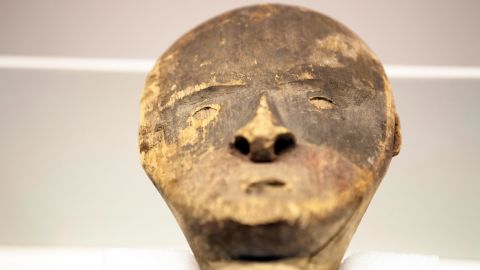 A wooden figure from the Chugach tribe is displayed at the Berlin museum.