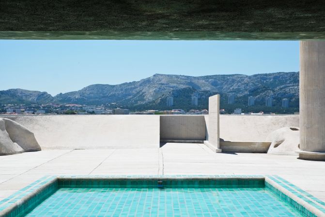 A pool on the rooftop of the architect Le Corbusier's "Cité Radieuse" housing project in Marseille. 