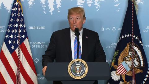 Trump speaking in Charlevoix, Canada, at the G7 summit. 