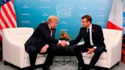 US President Donald Trump and French President Emmanuel Macron hold a meeting on the sidelines of the G7 Summit in Charlevoix, Quebec, Canada, June 8.