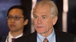 White House economic adviser Peter Navarro (C) walks through a hotel lobby as he heads to the Diaoyutai State Guest House to meet Chinese officials for ongoing trade talks in Beijing on May 4, 2018. - Top US and Chinese officials kicked off crucial trade talks on May 3 in Beijing but both sides sought to dampen expectations for a quick resolution to a heated dispute between the world's two largest economies. (Photo credit should read NICOLAS ASFOURI/AFP/Getty Images)