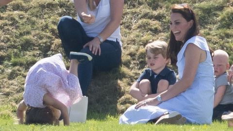 Catherine, Duchess of Cambridge, Prince George of Cambridge and Princess Charlotte of Cambridge attend the Maserati Royal Charity Polo Trophy.