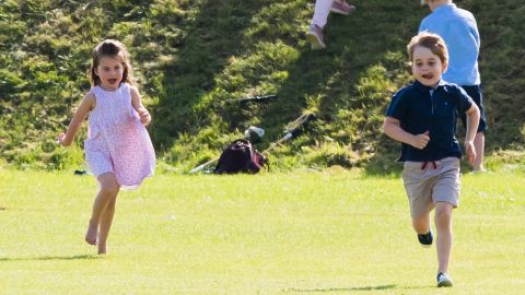 Prince George of Cambridge and Princess Charlotte of Cambridge attend the Maserati Royal Charity Polo Trophy at Beaufort Park on June 10, 2018 in Gloucester, England.