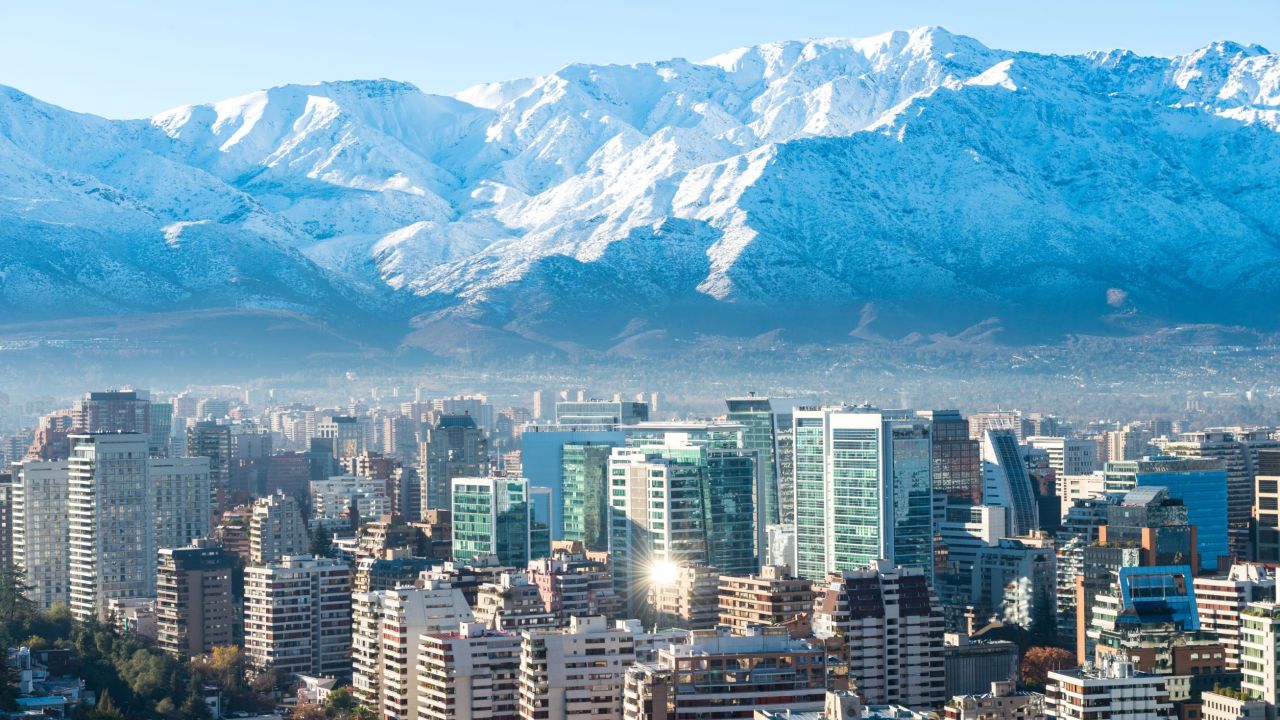 Santiago is Chile's capital and not far from the Andes Mountains.