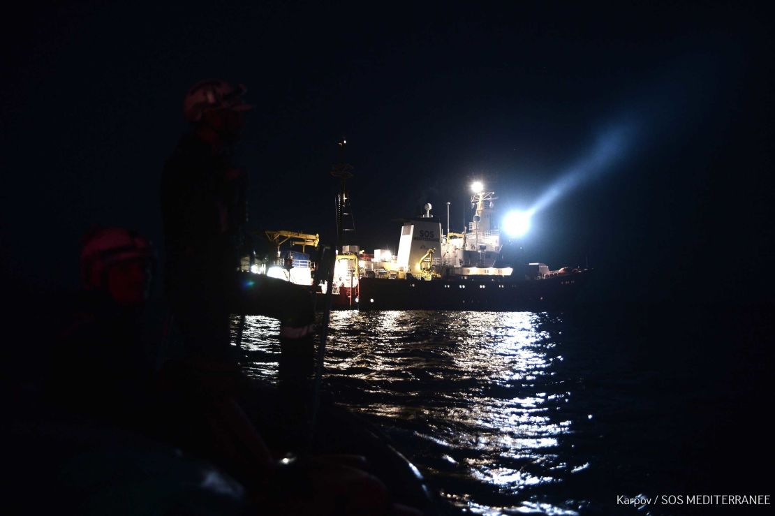 A picture taken on June 9 shows the Aquarius during an operation to rescue migrants.
