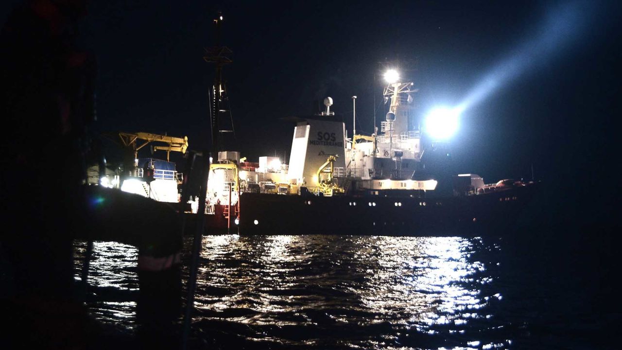 A picture taken on June 9 shows the Aquarius during an operation to rescue migrants.