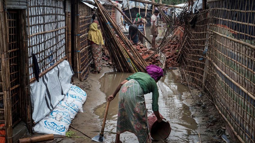 Unicef photos show damage to the homes of Rohingya refugees in a camp near Cox's Bazaar, Bangladesh. The camp felt the first heavy rains of the summer monsoon on Sunday 10 June, opening a potentially deadly season of floods and landslides.