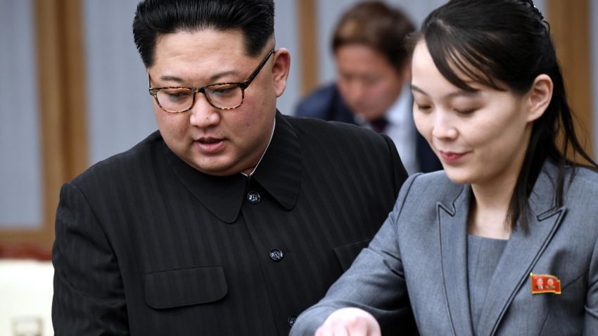 PANMUNJOM, SOUTH KOREA - APRIL 27:  North Koraen Leader Kim Jong Un (L) and sister Kim Yo Jong attend the Inter-Korean Summit at the Peace House on April 27, 2018 in Panmunjom, South Korea. Kim and Moon meet at the border today for the third-ever inter-Korean summit talks after the 1945 division of the peninsula, and first since 2007 between then President Roh Moo-hyun of South Korea and Leader Kim Jong-il of North Korea. (Photo by Korea Summit Press Pool/Getty Images)