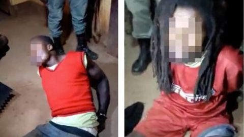 Images from Amnesty of men they say were interrogated by police  at an unidentified location in Cameroon.