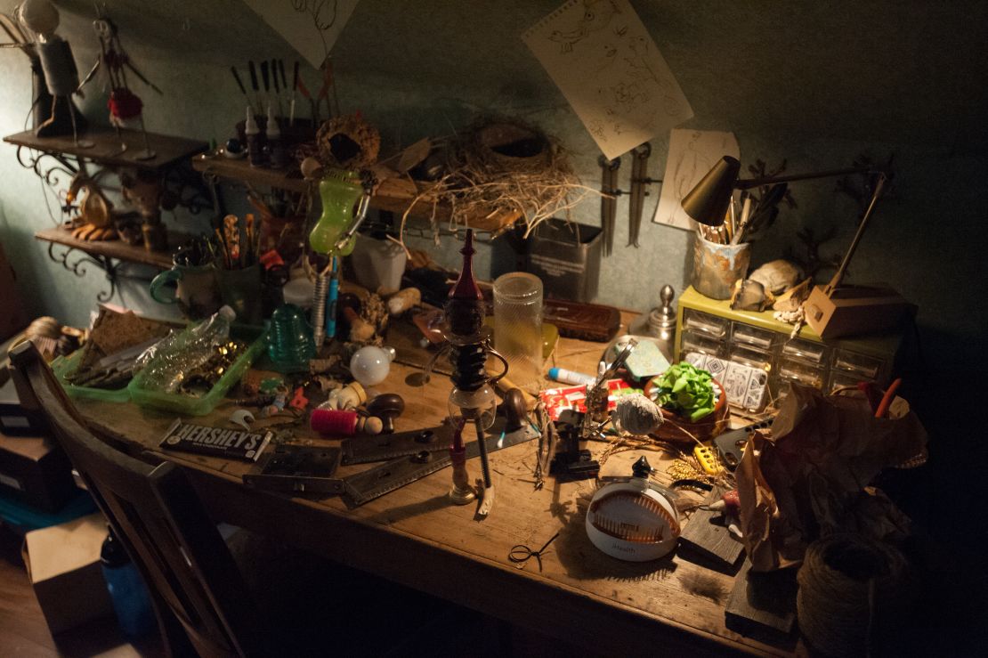 Charlie's workshop, where she crafts figurines from salvaged goods -- including dead animals.