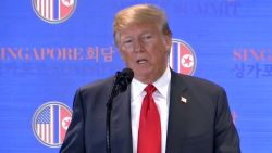 In this image made from video provided by Host Broadcaster Mediacorp Pte Ltd., U.S. President Donald Trump speaks during a press conference, following his meeting with North Korean leader Kim Jong Un at Capella Hotel in Singapore, Tuesday, June 12, 2018. (Host Broadcaster Mediacorp Pte Ltd via AP)