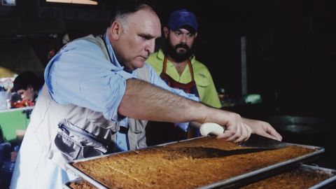 José Andrés prepping a meal to help those affected by a volcano in Guatemala last year. 