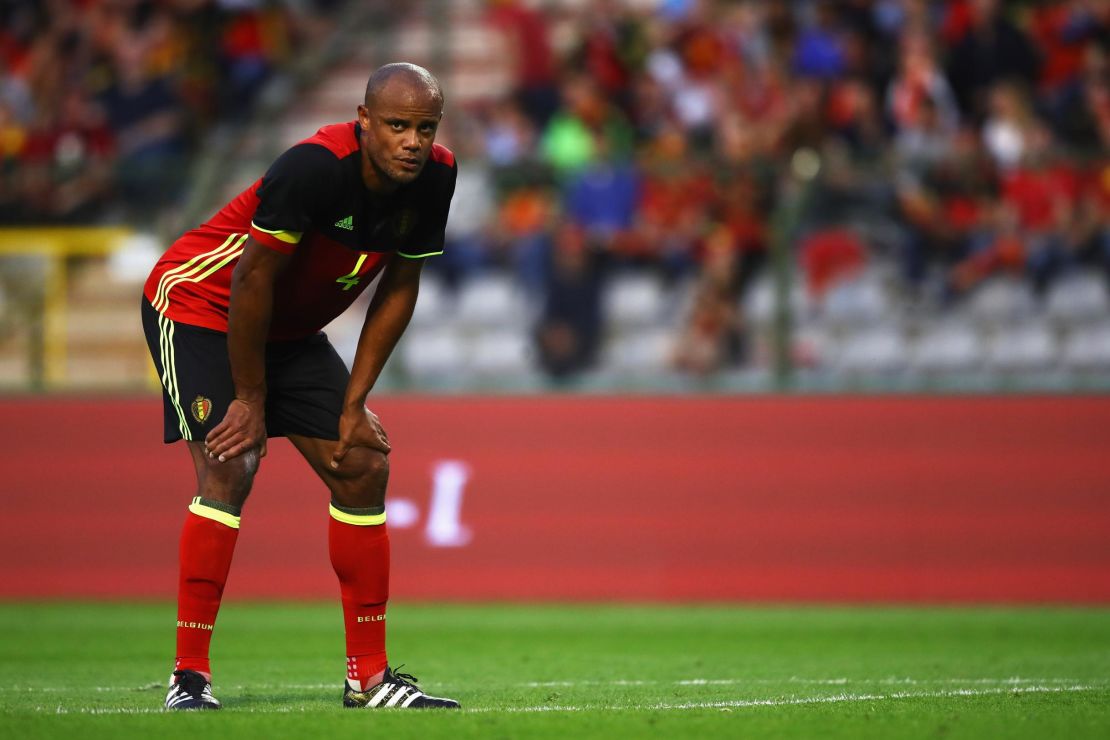 Kompany looks on during Belgium's friendly match against the Czech Republic.