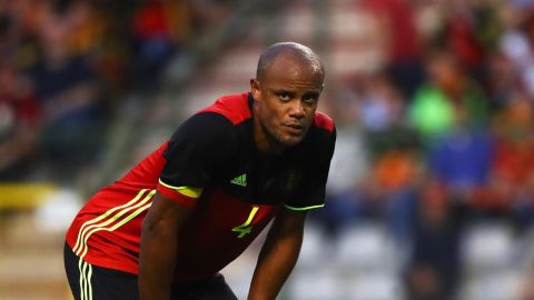 Kompany looks on during Belgium's friendly match against the Czech Republic.