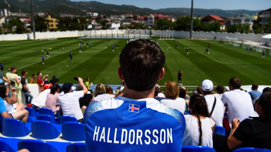 Spectators attend Iceland's national football team's  training session
