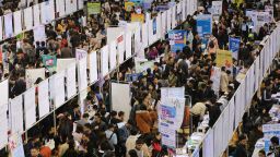 Job seekers crowd to the annual job fair on April 13, 2018 in Zhengzhou, Henan Province of China.