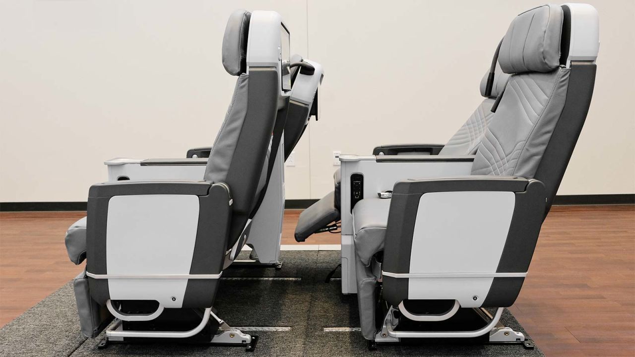 <strong>Stretch out: </strong>Two pairs of freshly manufactured Singapore Airlines Premium Economy seats, correctly aligned to show space, at Zodiac Aerospace's Texas facility.