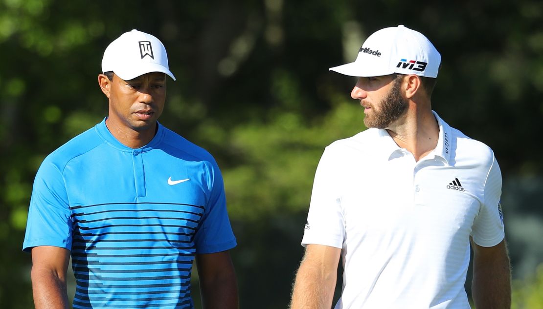 Tiger Woods (left) will play with world No.1 Dustin Johnson in the first two rounds of the US Open.