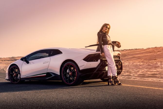 Gazelles member and founder of fashion retailer <a href="index.php?page=&url=https%3A%2F%2Fhouseofmc.ae%2F" target="_blank" target="_blank">House of MC</a> Maha Al Shamsi and her Lamborghini Performante. 