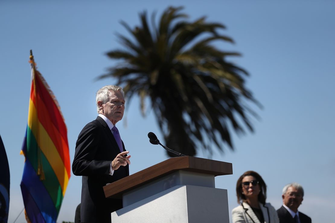SAN FRANCISCO, CA - AUGUST 16:  U.S. secretary of the Navy Ray Mabus speaks during a ship naming ceremony for the new USNS Harvey Milk on August 16, 2016 in San Francisco, California. U.S. Navy officials announced plans to name a new replenishment oiler ship after slain civil rights leader Harvey Milk. Six new ships in the class with be named after civil and human rights leaders.  (Photo by Justin Sullivan/Getty Images)