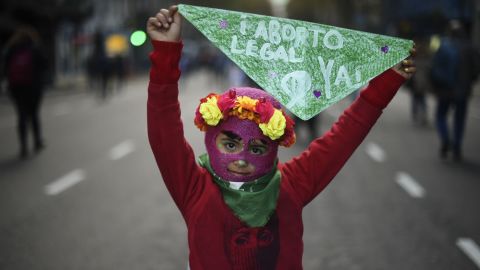 A girl takes part in a march supporting abortion rights in Buenos Aires on June 4.