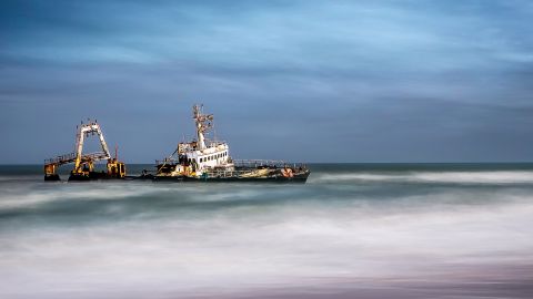 The wreck of fishing trawler Zeila near Henties Bay, which became stranded here in 2008. 
