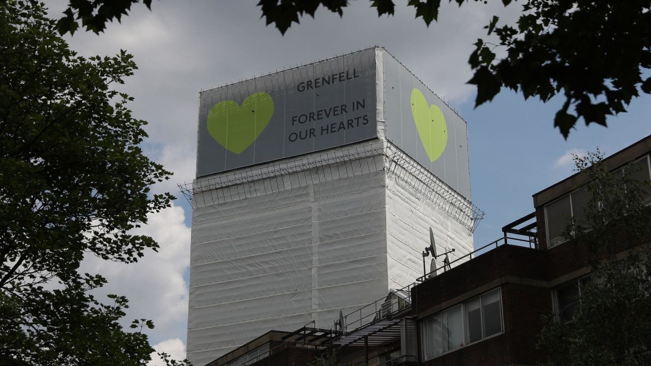 Grenfell Tower in west London a year after the fire.