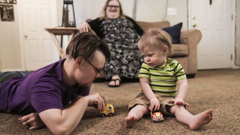 Sabastion plays with Jaxen in their suburban Atlanta home. "I'm going to be a better father being comfortable in myself."