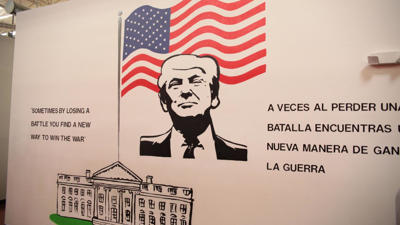 A mural of President Donald Trump at the shelter.