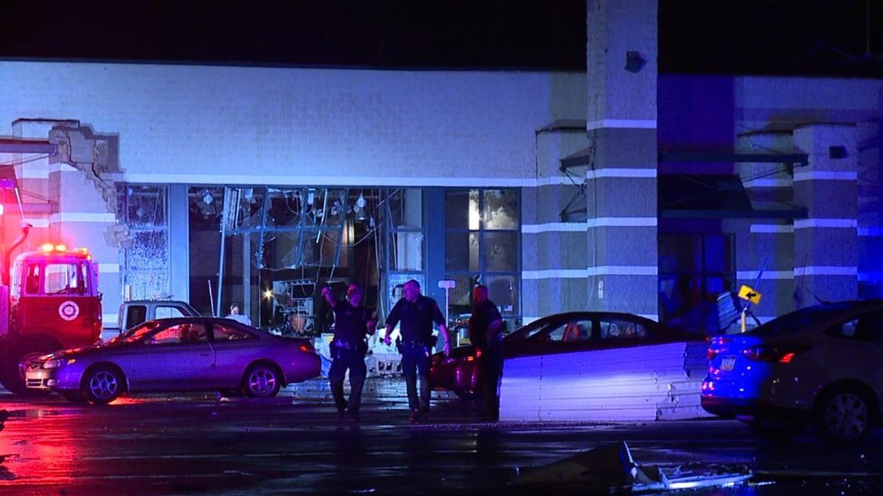 Storms leave the Arena Hub Plaza shopping center damaged Wednesday in eastern Pennsylvania.