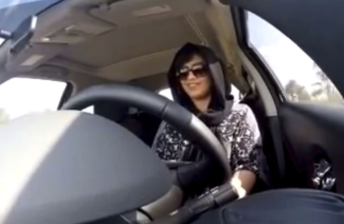 This Nov. 30, 2014 image was taken from a video released by Loujain al-Hathloul that shows her driving toward the Saudi-United Arab Emirates border. She was later arrested and detained for 73 days.