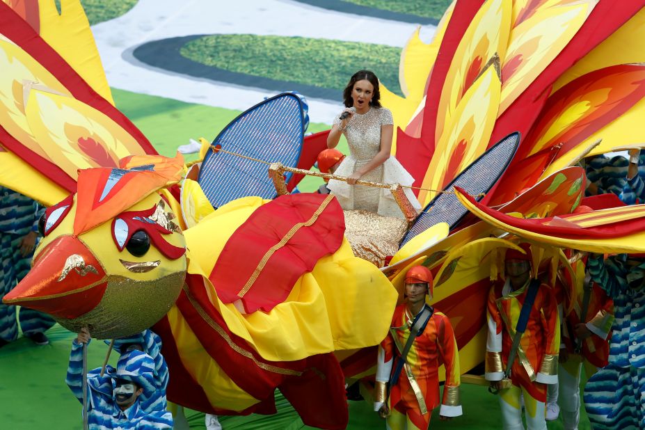 Russian soprano Aida Garifullina sings during the opening ceremony.