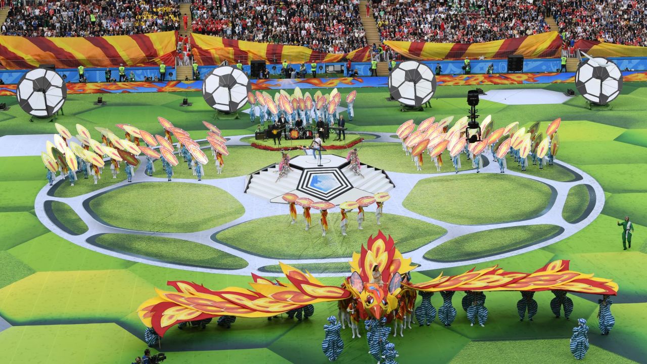Artists perform in the World Cup's opening ceremony.