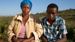 Khumbulani Shandu and his mother at their homestead in KwaZulu-Natal. Khumbulani was made deaf and partially blind because of the toxic TB drugs.