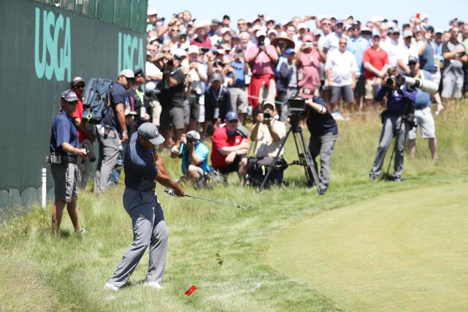 Woods, who won the last of his 14 majors 10 years ago, was under the cosh from the start, amassing a triple-bogey seven at the first and adding a bogey at the second.