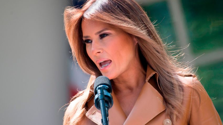 US First Lady Melania Trump announces her "Be Best" children's initiative in the Rose Garden of the White House in Washington, DC, May 7, 2018. (Photo by JIM WATSON / AFP)        (Photo credit should read JIM WATSON/AFP/Getty Images)