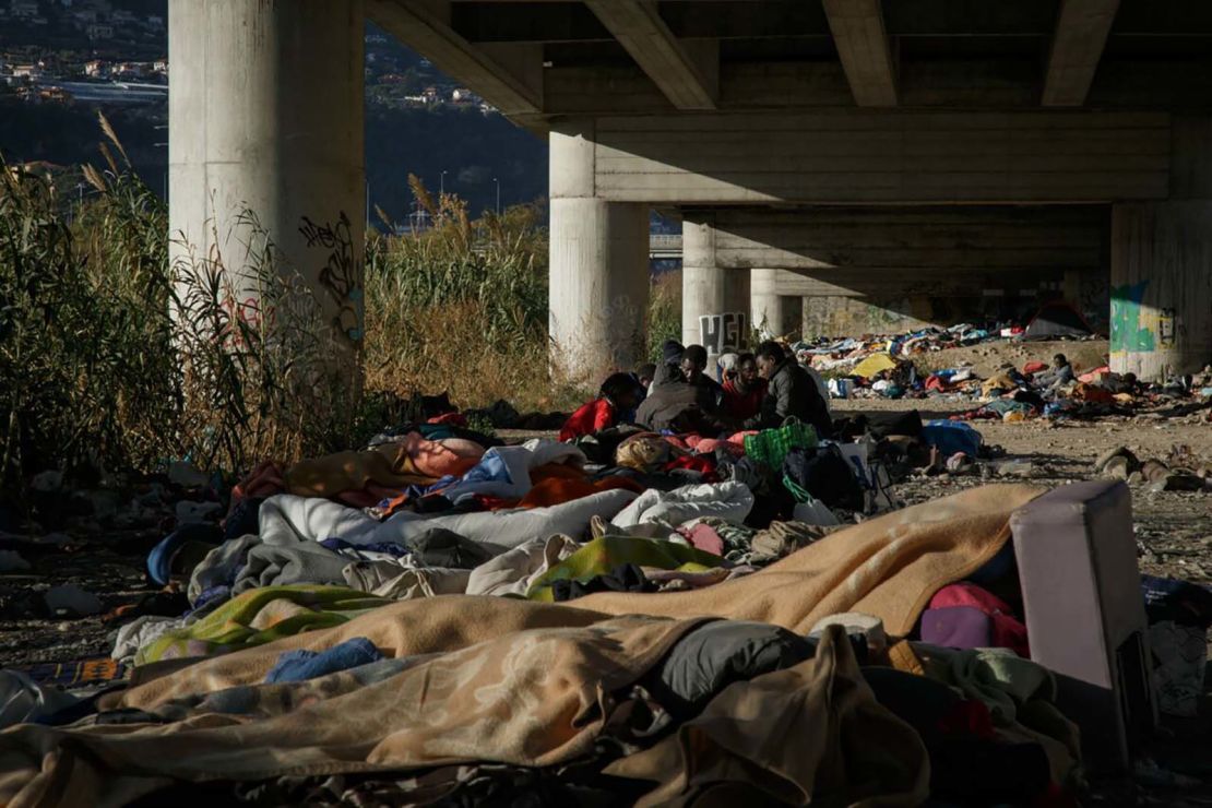 An informal camp set up by migrants under a flyover in Ventimiglia.
