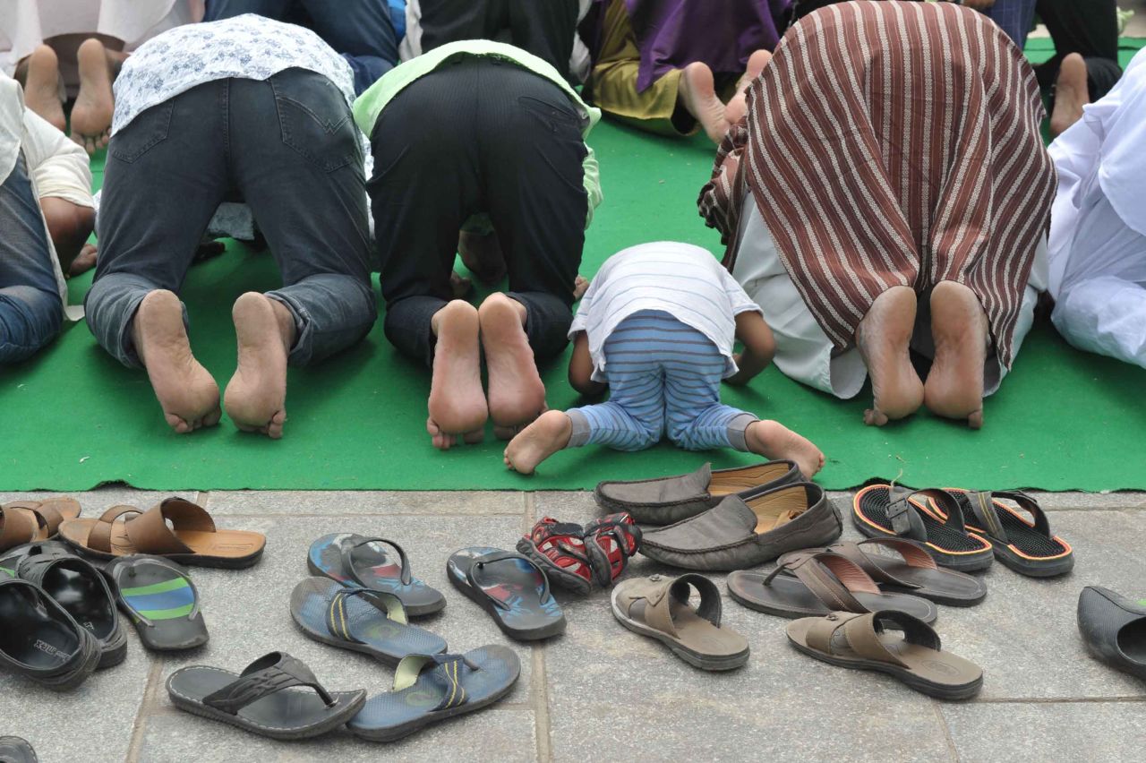 Muslim devotees pray in Hyderabad, India.