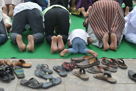 Muslim devotees pray in Hyderabad, India.