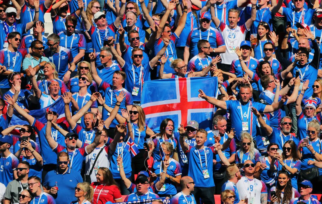Iceland's fans cheer during the 1-1 draw with Argentina.