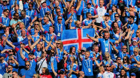 Iceland's fans cheer during the 1-1 draw with Argentina.