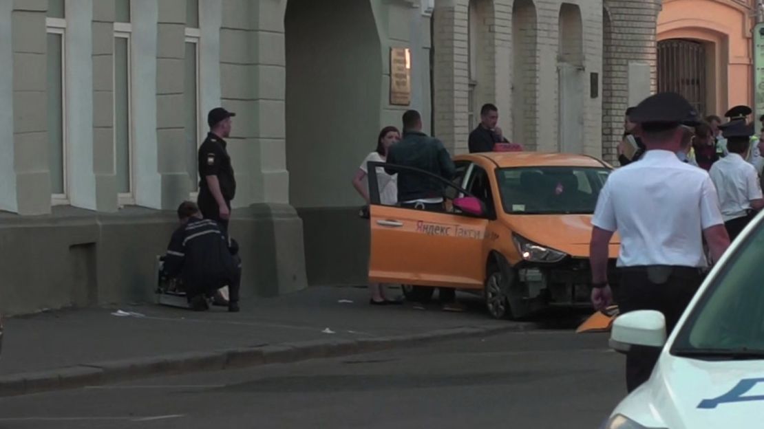 A taxi driver was detained after hitting pedestrians in central Moscow on Saturday.